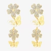 Js Jessica Simpson Gold Tone Womens Glass Flower Drop Earrings In Gold