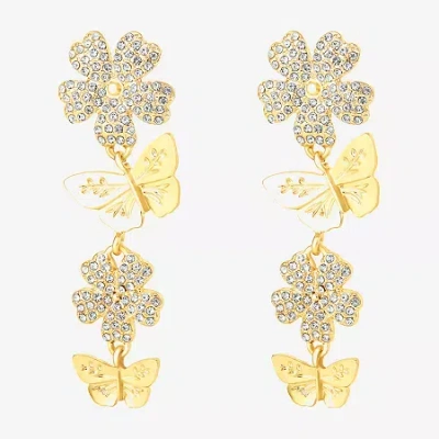 Js Jessica Simpson Gold Tone Womens Glass Flower Drop Earrings In Yellow