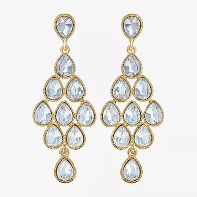 Js Jessica Simpson Gold Tone Womens Glass Pear Chandelier Earrings In Yellow