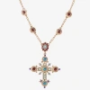 Js Jessica Simpson Gold Tone Womens Multi Color Crystal Alloy Cross 16 Inch Pendant Necklace In Gold