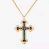 Js Jessica Simpson Gold Tone Womens Multi Color Glass Alloy Cross 23 Inch Pendant Necklace In Gold