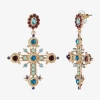 Js Jessica Simpson Gold Tone Womens Multi Color Glass Cross Drop Earrings In Multi