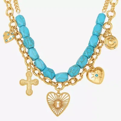 Js Jessica Simpson Gold Tone Womens Turquoise Turquoise 17 Inch Strand Necklace In Yellow