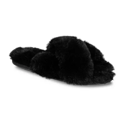 Js Jessica Simpson High Plush Cross Womens Slip-on Slippers In Black