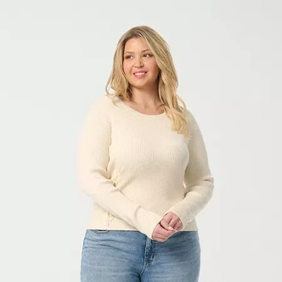 Js Jessica Simpson Plus Womens Boat Neck Long Sleeve Pullover Sweater In Neutral