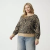 Js Jessica Simpson Plus Womens Round Neck Long Sleeve Animal Pullover Sweater In Brown