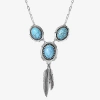 Js Jessica Simpson Silver Tone Feather Womens Turquoise Alloy 17 Inch Y Necklace In Silver