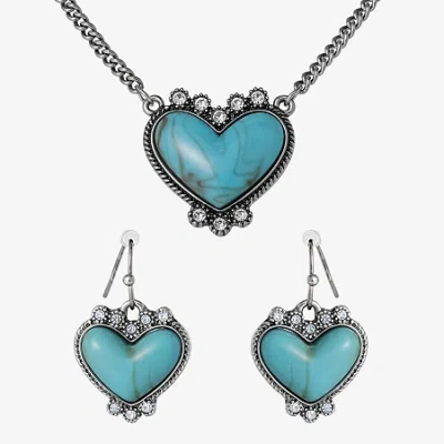 Js Jessica Simpson Silver Tone Pendant Necklace & Stud Earring Womens Multi Color Glass Heart 3-pc. Jewelry Set