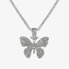 Js Jessica Simpson Silver Tone Womens Crystal Alloy Butterfly 18 1/2 Inch Pendant Necklace In Metallic