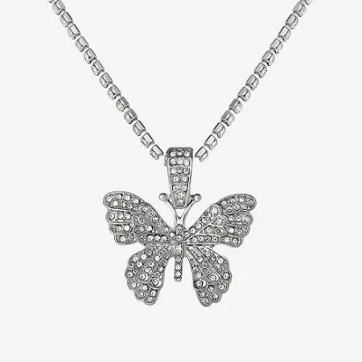 Js Jessica Simpson Silver Tone Womens Crystal Alloy Butterfly 18 1/2 Inch Pendant Necklace