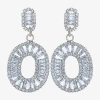 Js Jessica Simpson Silver Tone Womens Cubic Zirconia Oval Drop Earrings In White