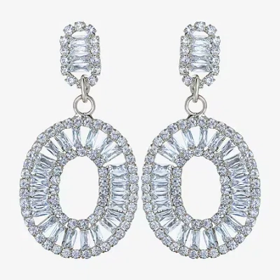 Js Jessica Simpson Silver Tone Womens Cubic Zirconia Oval Drop Earrings