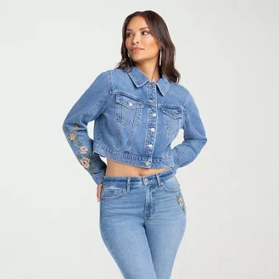 Js Jessica Simpson Womens Denim Embroidered Midweight Jacket In Blue