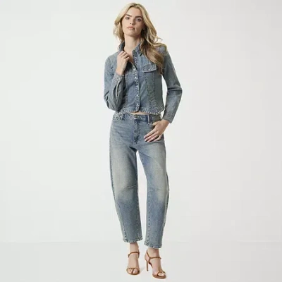 Js Jessica Simpson Womens Mid Rise Barrel Jean In Blue