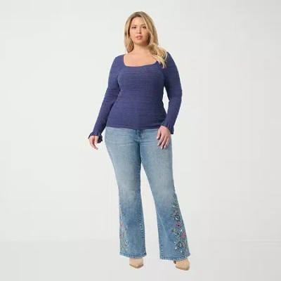 Js Jessica Simpson Womens Plus Flare High Rise Pant In Blue