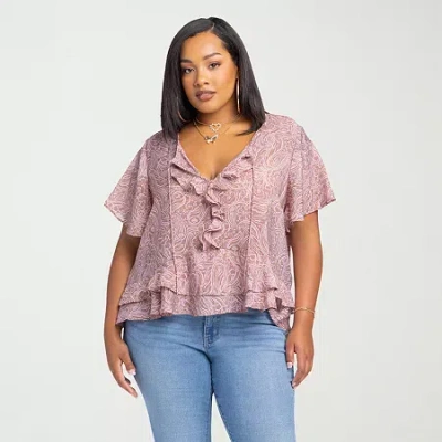 Js Jessica Simpson Womens Plus Keyhole Neck Short Sleeve Blouse In Pink