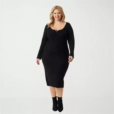 Js Jessica Simpson Womens Plus Long Sleeve Midi Maxi Dress In Black