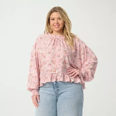 Js Jessica Simpson Womens Plus Mock Neck Long Sleeve Blouse In Pink