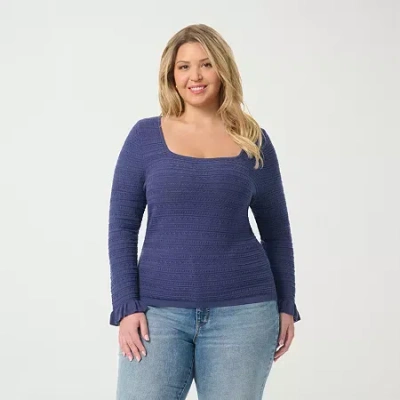 Js Jessica Simpson Womens Plus Round Neck Long Sleeve Blouse In Blue