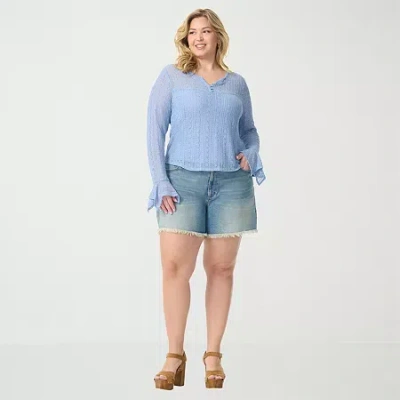 Js Jessica Simpson Womens Plus Round Neck Long Sleeve Lace Blouse In Blue