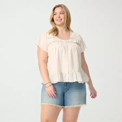 Js Jessica Simpson Womens Plus Scoop Neck Short Sleeve Blouse In Neutral