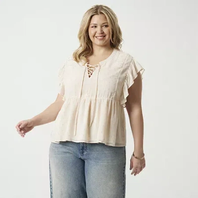 Js Jessica Simpson Womens Plus Split Tie Neck Sleeveless Blouse In White