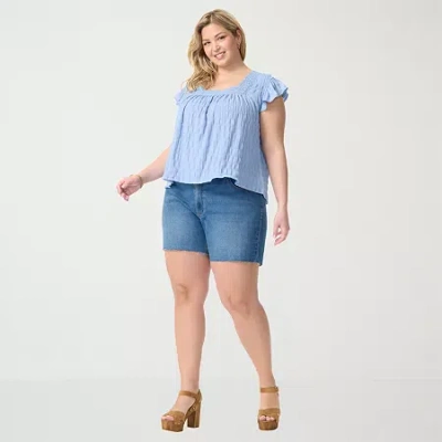 Js Jessica Simpson Womens Plus Square Neck Short Sleeve Blouse In Blue