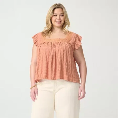 Js Jessica Simpson Womens Plus Square Neck Short Sleeve Blouse In Brown