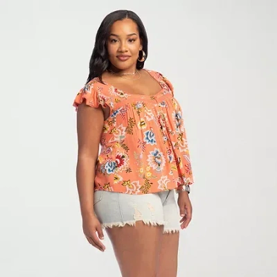 Js Jessica Simpson Womens Plus Sweetheart Neck Short Sleeve Blouse In Red