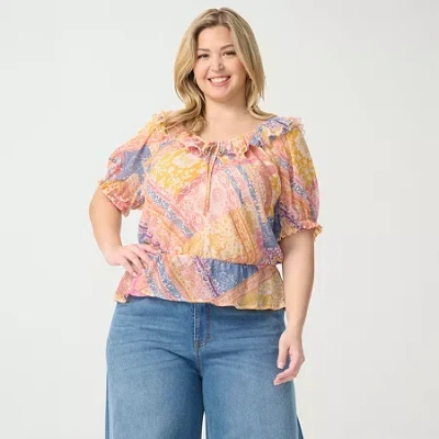 Js Jessica Simpson Womens Plus Sweetheart Neck Short Sleeve Peplum Top In Multi