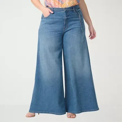Js Jessica Simpson Womens Plus Wide Leg High Rise Pant In Blue