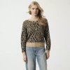 Js Jessica Simpson Womens Round Neck Long Sleeve Animal Pullover Sweater In Sand
