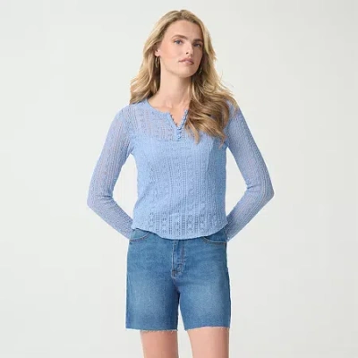 Js Jessica Simpson Womens Round Neck Long Sleeve Lace Blouse In Blue