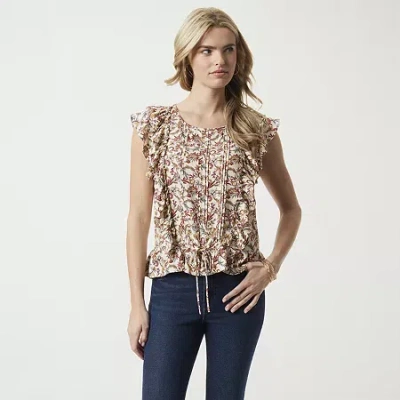 Js Jessica Simpson Womens Round Neck Sleeveless Blouse In White