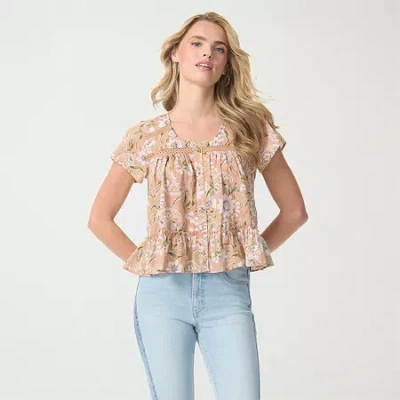 Js Jessica Simpson Womens Scoop Neck Short Sleeve Blouse In Brown