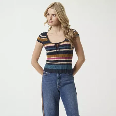 Js Jessica Simpson Womens Scoop Neck Short Sleeve Striped Pullover Sweater In Blue
