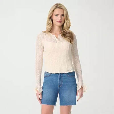 Js Jessica Simpson Womens Split Crew Neck Long Sleeve Lace Blouse In Neutral