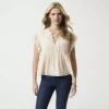 Js Jessica Simpson Womens Split Tie Neck Short Sleeve Blouse In White