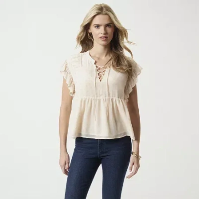 Js Jessica Simpson Womens Split Tie Neck Short Sleeve Blouse In White