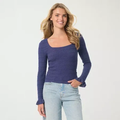 Js Jessica Simpson Womens Square Neck Long Sleeve Blouse In Blue
