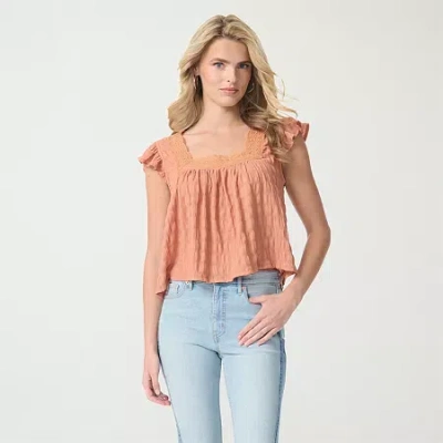 Js Jessica Simpson Womens Square Neck Short Sleeve Blouse In Brown