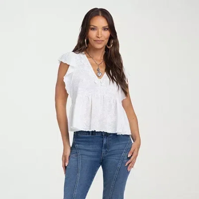 Js Jessica Simpson Womens V Neck Short Sleeve Blouse In White