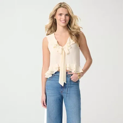 Js Jessica Simpson Womens V Neck Sleeveless Blouse In Sand