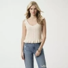Js Jessica Simpson Womens V Neck Sleeveless Cable Knit Pullover Sweater In White