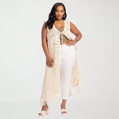 Js Jessica Simpson Womens V Neck Tie Plus Sweater Vest In Sand