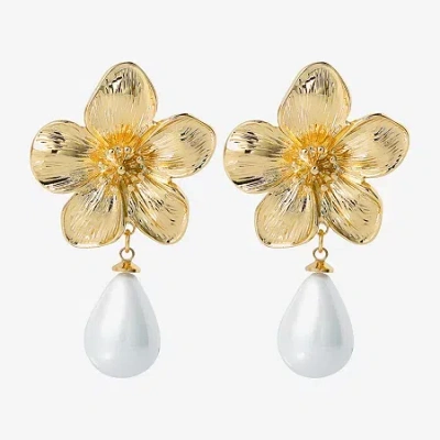 Js Jessica Simpson Womens White Simulated Pearl Drop Earrings In Yellow