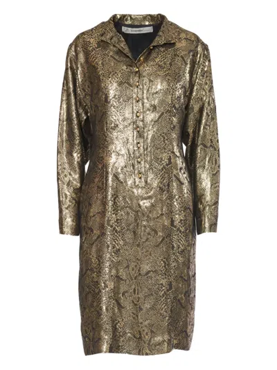 Pre-owned Js Scherrer Vintage Snake-print Midi Dress In Gold