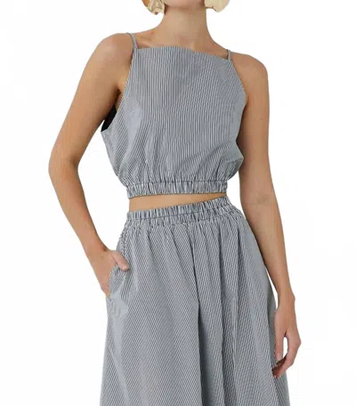 Js71 Carrie Sleeveless Crop Top In Black/white Stripe In Gray