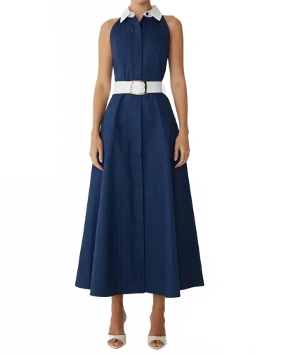 Js71 Collared Maxi Shirt Dress In Navy In Blue