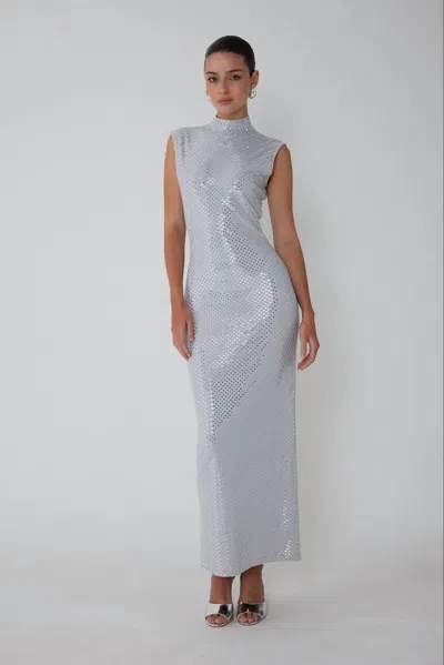Js71 Kenzie Maxi Dress In Platinum In Gray